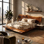 Modern Rustic Live Edge Bed Frame With Chunky Slab Platform For Bedroom