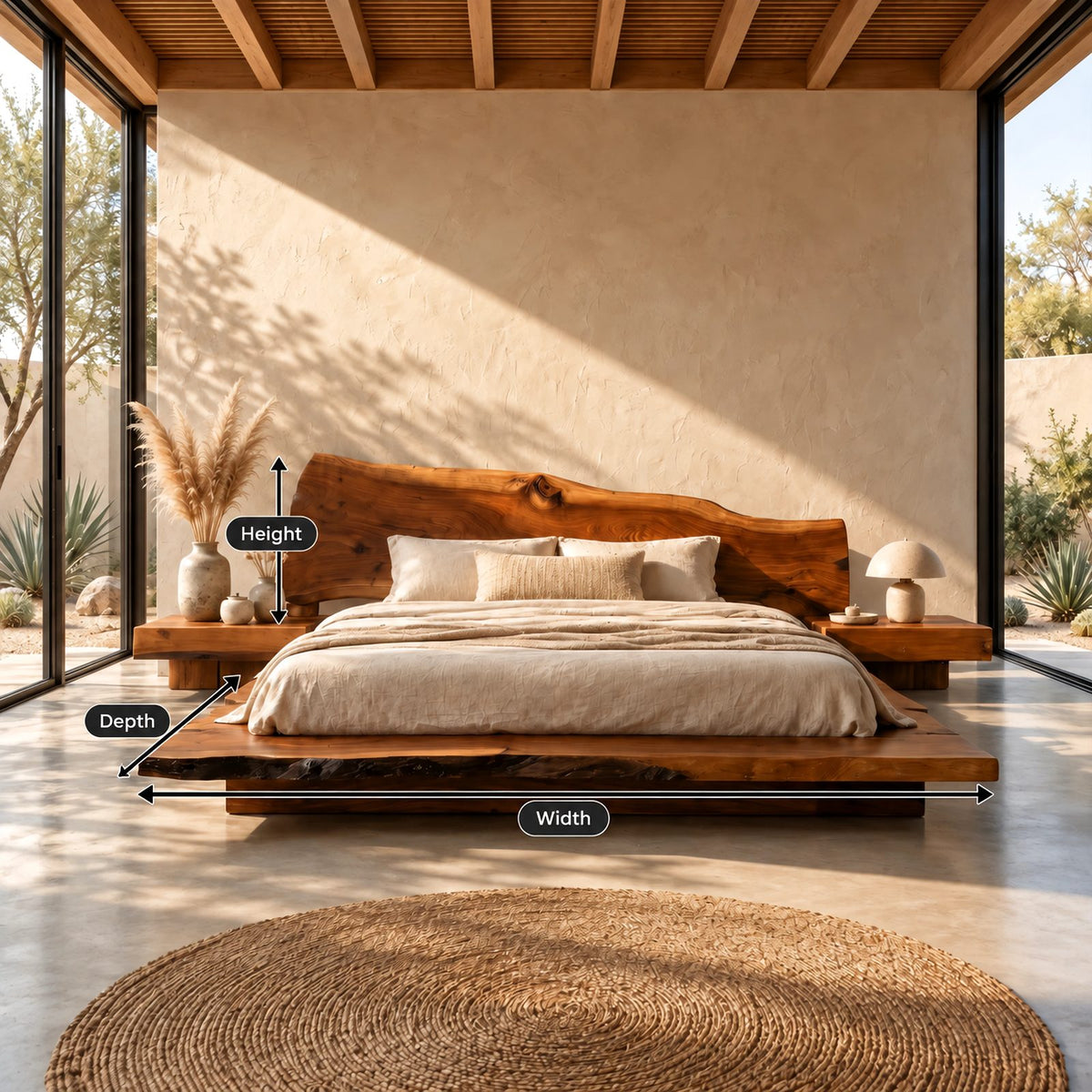 Scandinavian Floating Bed Frame With Live Edge Headboard For Bedroom