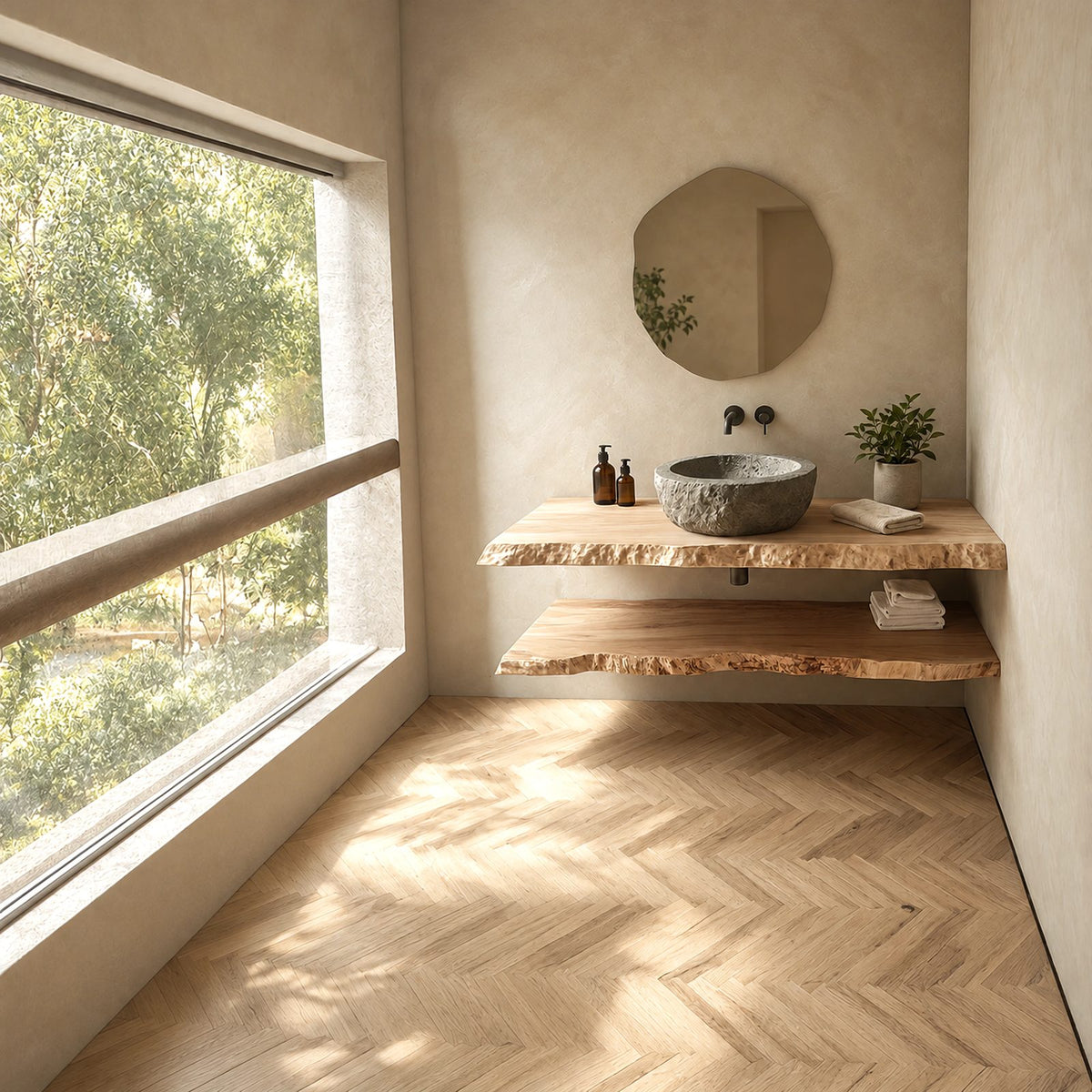 Japandi Live Edge Floating Bathroom Vanity Slab With Wavy Front Edge