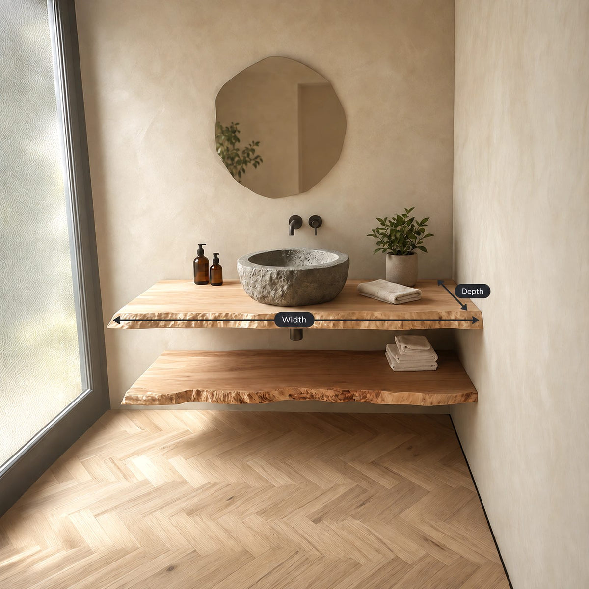 Japandi Live Edge Floating Bathroom Vanity Slab With Wavy Front Edge