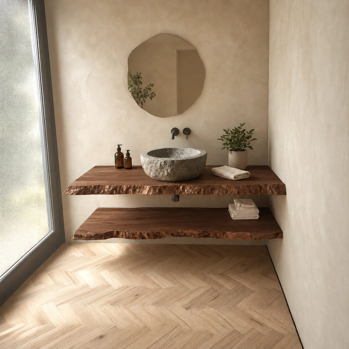 Japandi Live Edge Floating Bathroom Vanity Slab With Wavy Front Edge