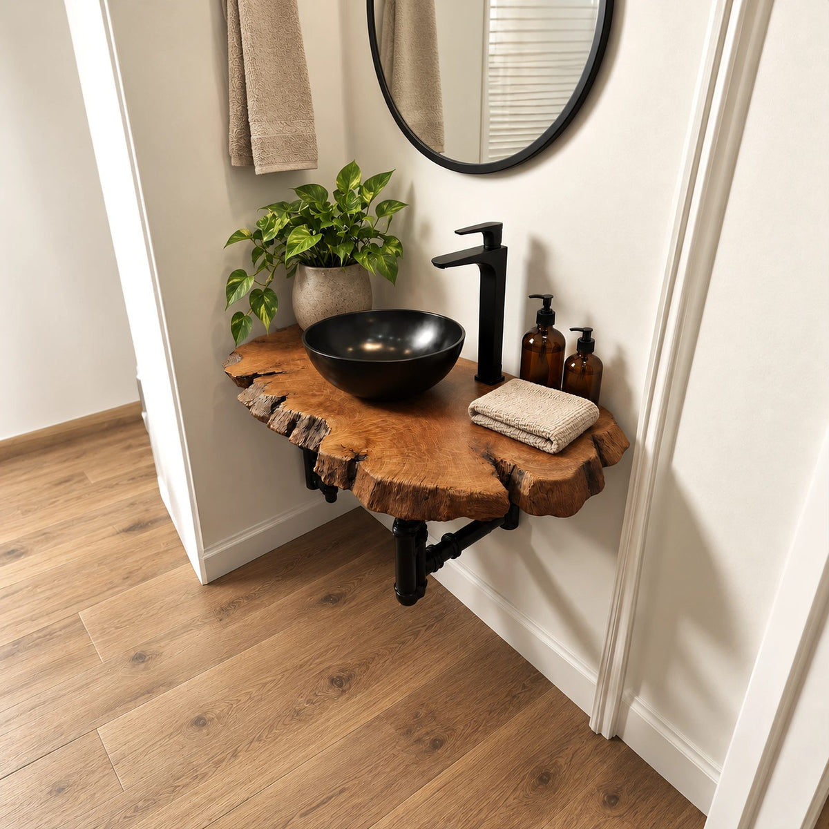 Organic Wide Slab Floating Bathroom Vanity With Irregular Live Edge