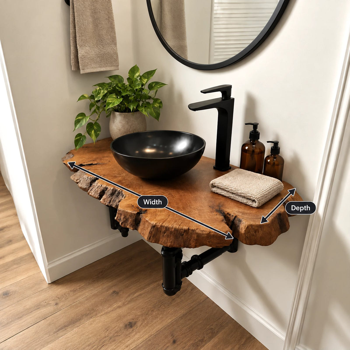 Organic Wide Slab Floating Bathroom Vanity With Irregular Live Edge