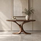 Modern Sculptural Wood Console Table With Y Shaped Trunk Base For Entryway