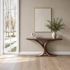 Modern Sculptural Wood Console Table With Y Shaped Trunk Base For Entryway