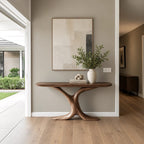 Modern Sculptural Wood Console Table With Y Shaped Trunk Base For Entryway