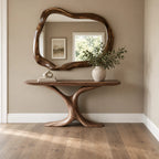 Modern Sculptural Wood Console Table With Y Shaped Trunk Base For Entryway