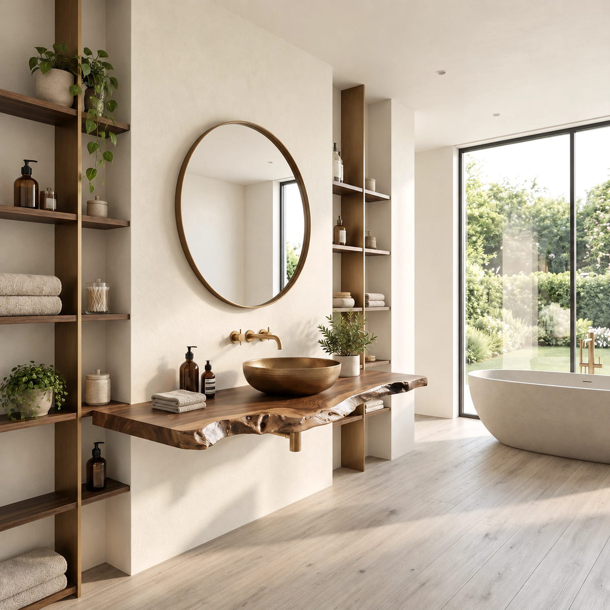 Contemporary Solid Wood Bathroom Vanity Top With Gnarled Live Edge