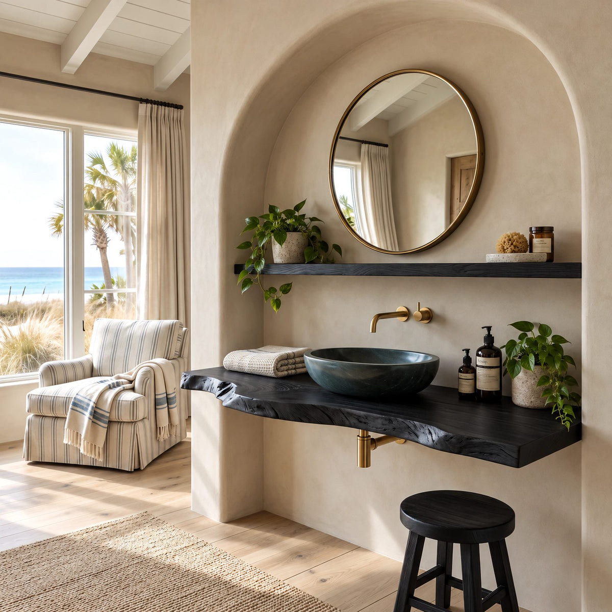 Contemporary Solid Wood Bathroom Vanity Top With Gnarled Live Edge