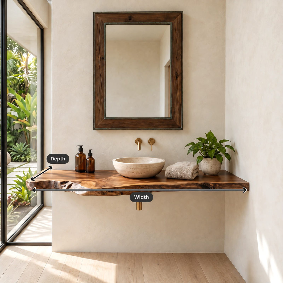 Contemporary Solid Wood Bathroom Vanity Top With Gnarled Live Edge