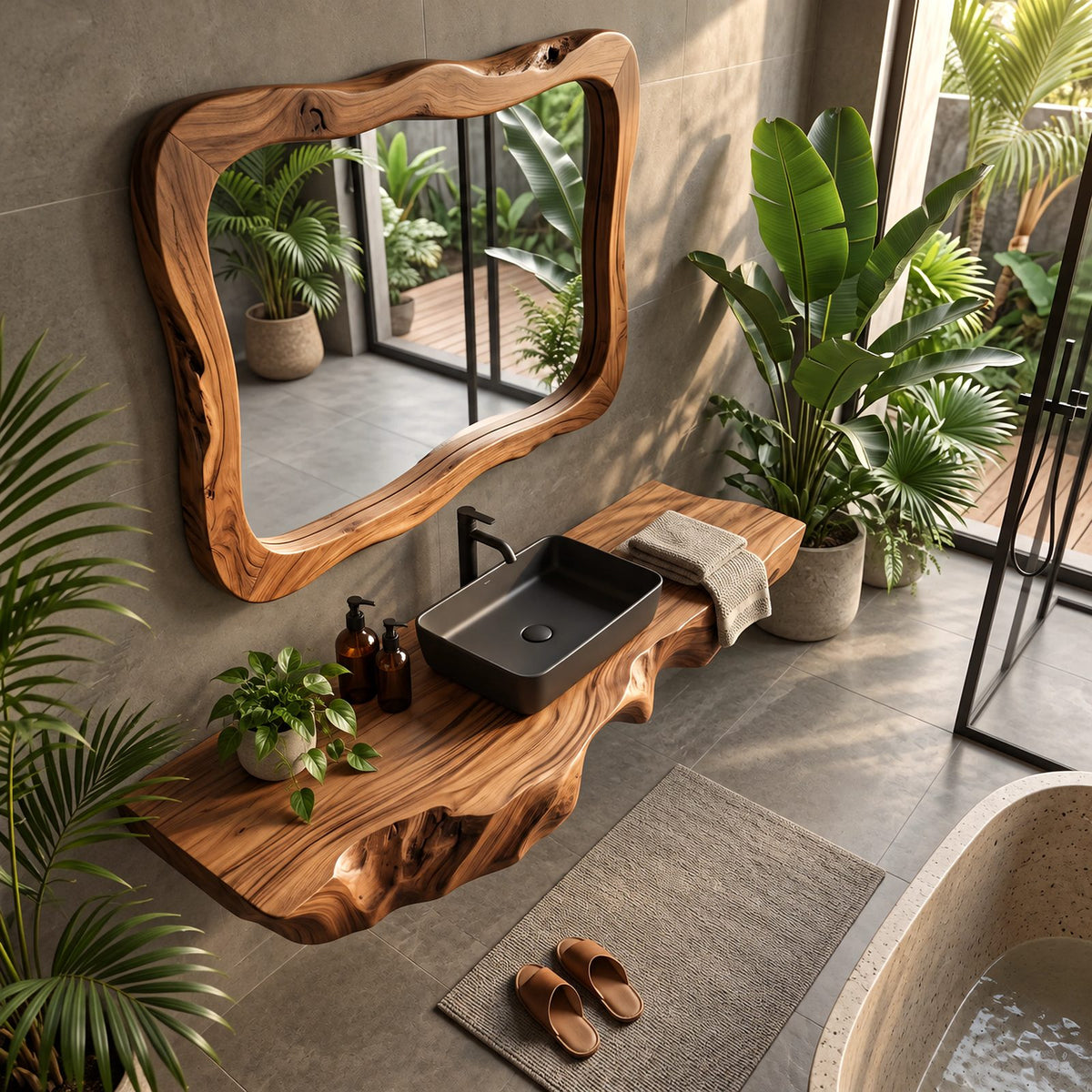 Handcrafted Floating Bathroom Vanity Top With Sculpted Drip Live Edge