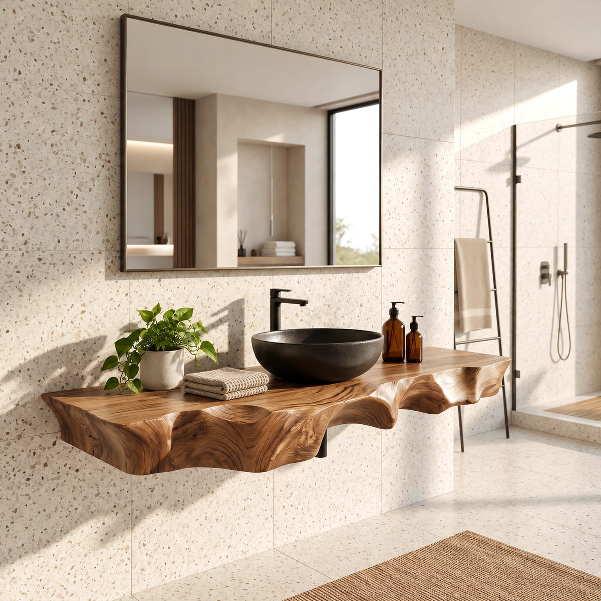 Handcrafted Floating Bathroom Vanity Top With Sculpted Drip Live Edge