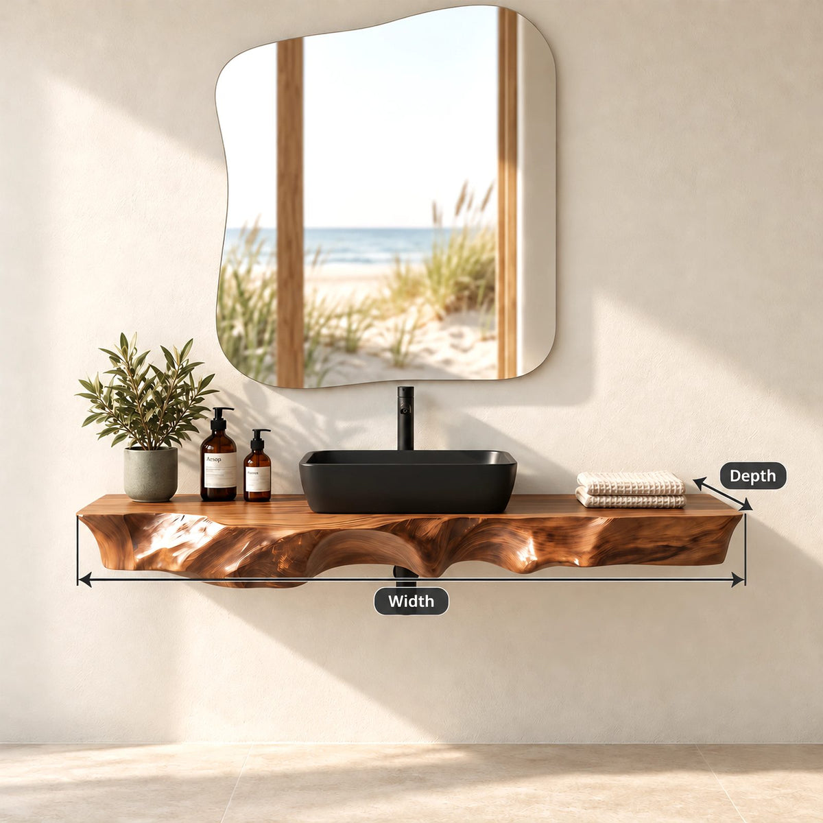 Handcrafted Floating Bathroom Vanity Top With Sculpted Drip Live Edge