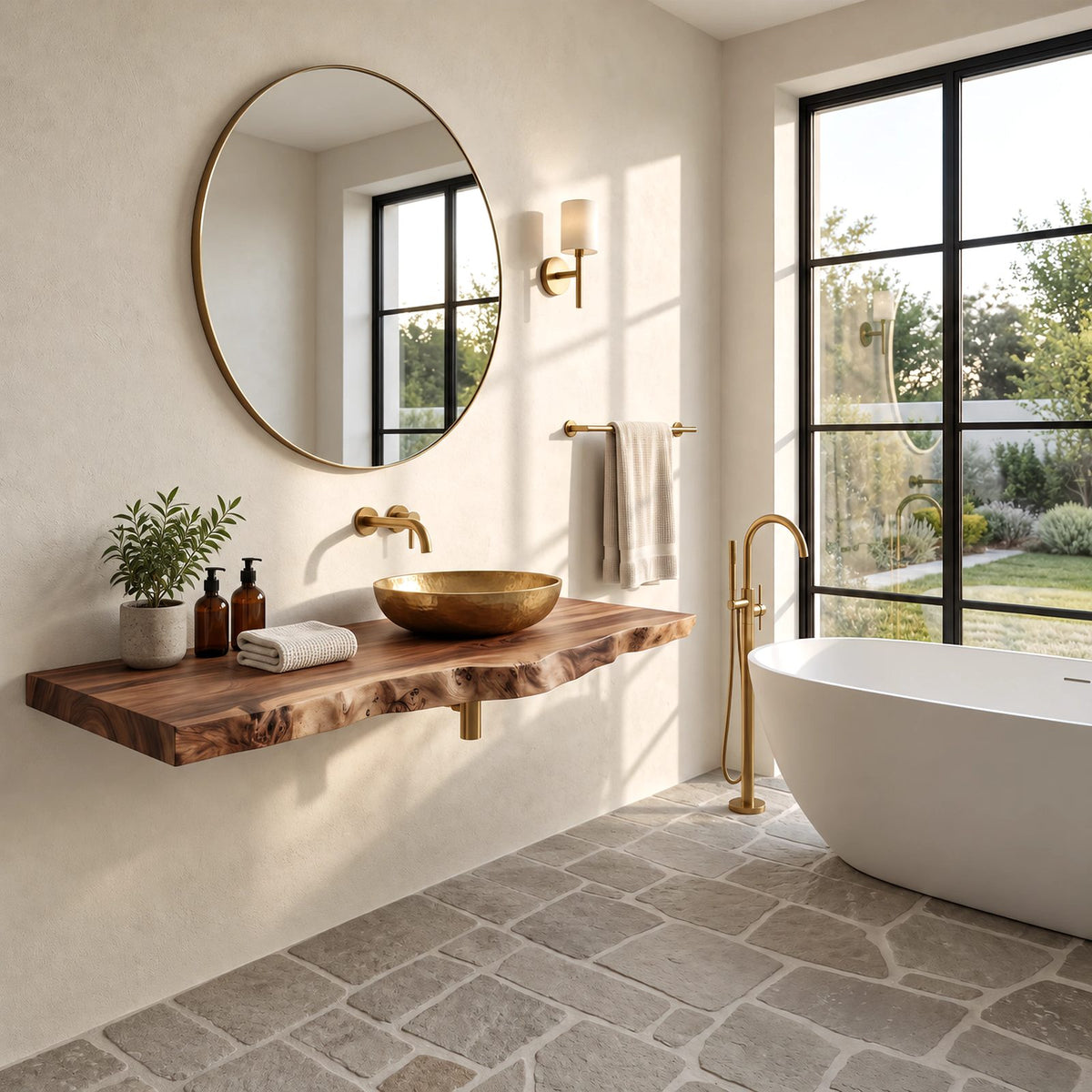 Farmhouse Wood Floating Vanity Shelf With Slim Live Edge For Powder Room