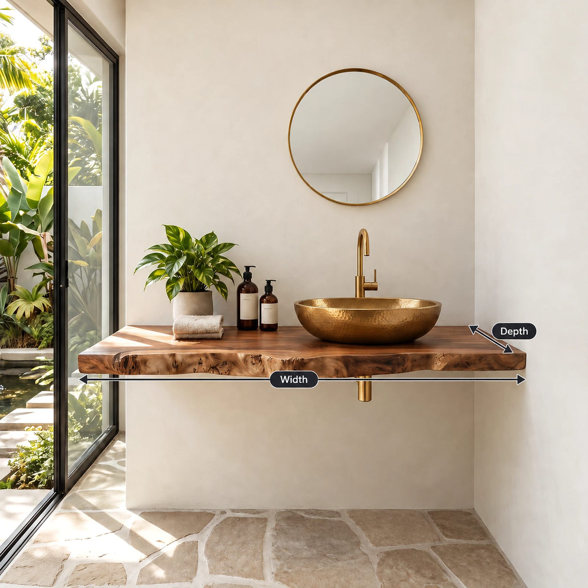 Farmhouse Wood Floating Vanity Shelf With Slim Live Edge For Powder Room