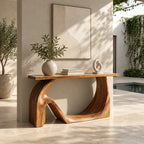 Sculptural Solid Wood Console Table With Wave Base For Entryway