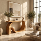 Sculptural Solid Wood Console Table With Wave Base For Entryway