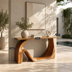 Sculptural Solid Wood Console Table With Wave Base For Entryway