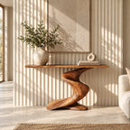 Modern Curved Wooden Console Table With Twisted S Base For Hallway