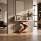 Modern Curved Wooden Console Table With Twisted S Base For Hallway