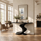 Modern Curved Wooden Console Table With Twisted S Base For Hallway