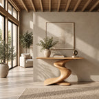 Modern Curved Wooden Console Table With Twisted S Base For Hallway