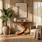 Modern Curved Wooden Console Table With Twisted S Base For Hallway