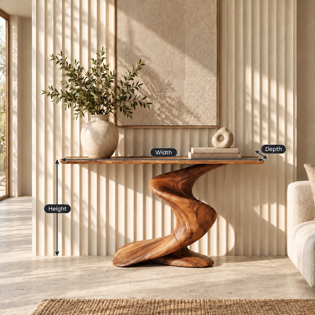Modern Curved Wooden Console Table With Twisted S Base For Hallway