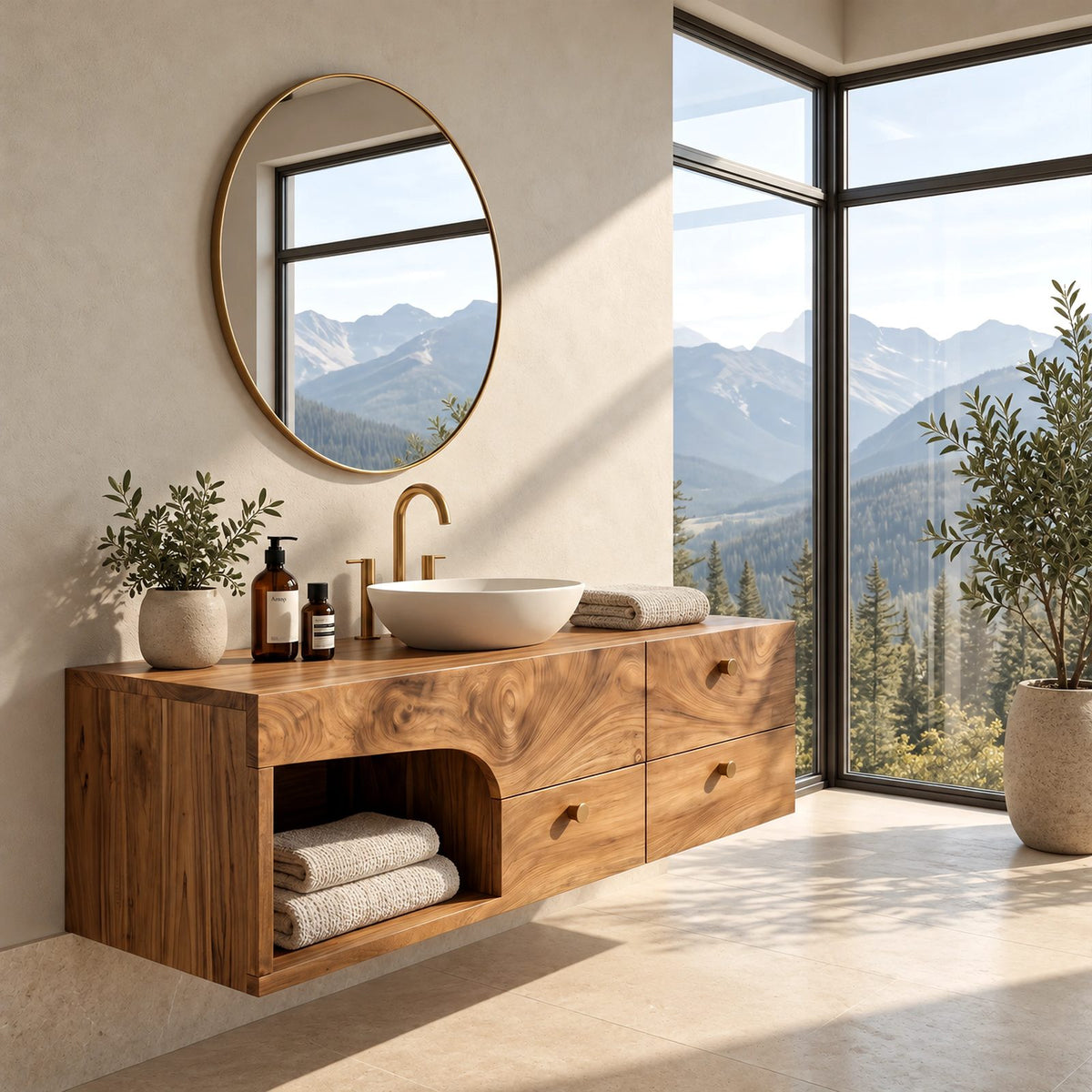 Contemporary Solid Wood Floating Bathroom Vanity With 4 Drawers