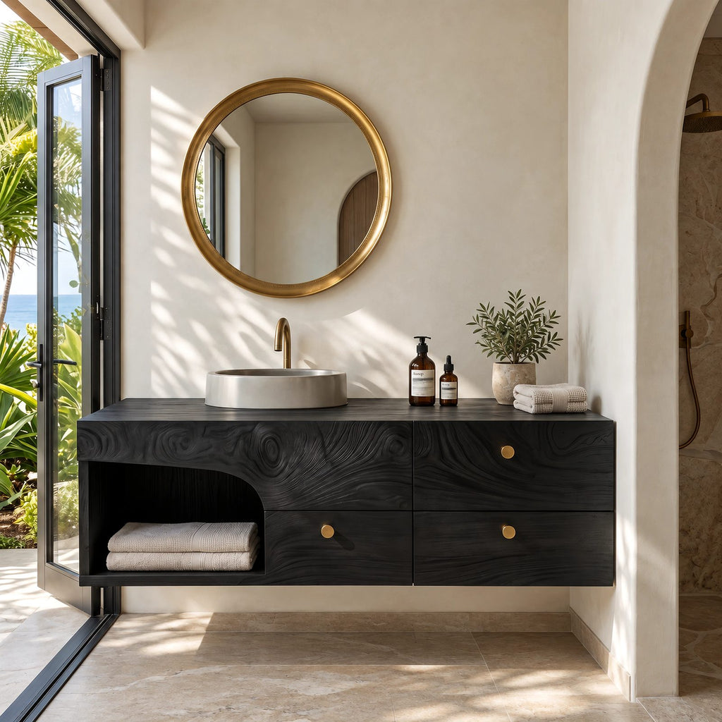 Contemporary Solid Wood Floating Bathroom Vanity With 4 Drawers