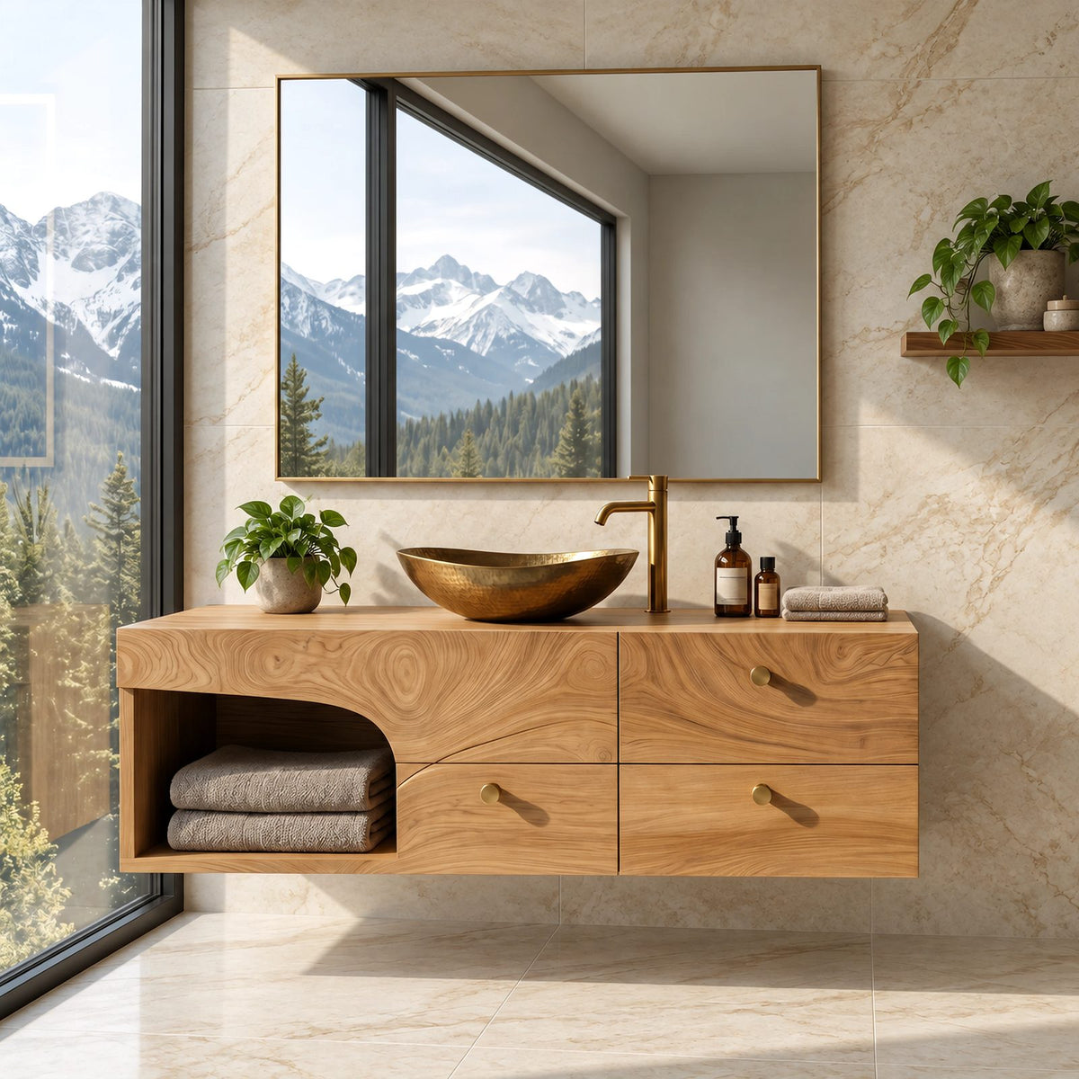 Contemporary Solid Wood Floating Bathroom Vanity With 4 Drawers