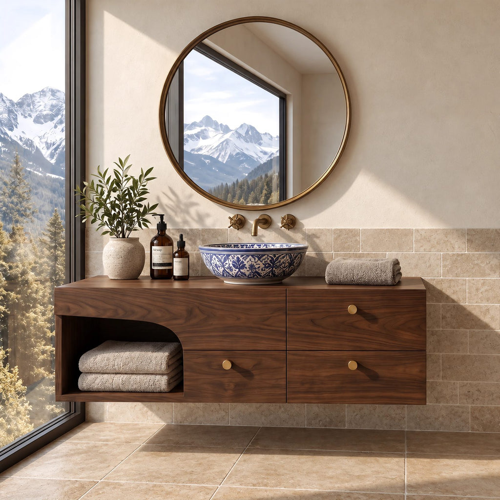Contemporary Solid Wood Floating Bathroom Vanity With 4 Drawers