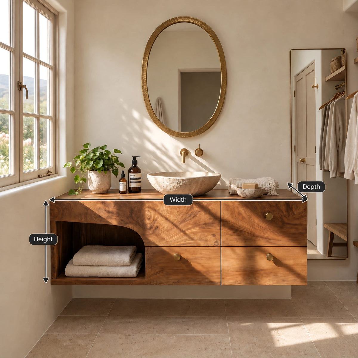 Contemporary Solid Wood Floating Bathroom Vanity With 4 Drawers