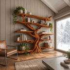 Rustic Wall Tree Bookshelf With Live Edge Branch Shelves For Living Room