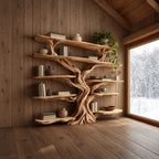 Rustic Wall Tree Bookshelf With Live Edge Branch Shelves For Living Room