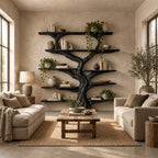 Rustic Wall Tree Bookshelf With Live Edge Branch Shelves For Living Room