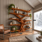 Rustic Wall Tree Bookshelf With Live Edge Branch Shelves For Living Room
