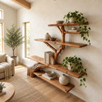 Minimalist Tree Trunk Wall Bookshelf With Tiered Shelves For Living Room