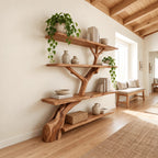 Minimalist Tree Trunk Wall Bookshelf With Tiered Shelves For Living Room