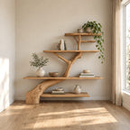 Minimalist Tree Trunk Wall Bookshelf With Tiered Shelves For Living Room