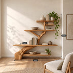Minimalist Tree Trunk Wall Bookshelf With Tiered Shelves For Living Room