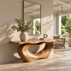 Organic Live Edge Console Table With Sculpted Loop Base For Entryway
