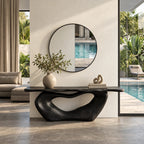 Organic Live Edge Console Table With Sculpted Loop Base For Entryway