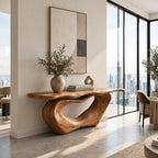 Organic Live Edge Console Table With Sculpted Loop Base For Entryway