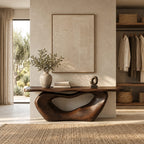 Organic Live Edge Console Table With Sculpted Loop Base For Entryway