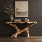 Handcrafted Driftwood Console Table With Crossed Root Base For Entryway