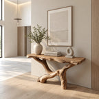 Handcrafted Driftwood Console Table With Crossed Root Base For Entryway