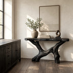 Handcrafted Driftwood Console Table With Crossed Root Base For Entryway