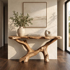 Handcrafted Driftwood Console Table With Crossed Root Base For Entryway