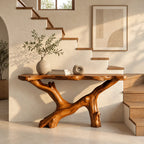 Handcrafted Driftwood Console Table With Crossed Root Base For Entryway
